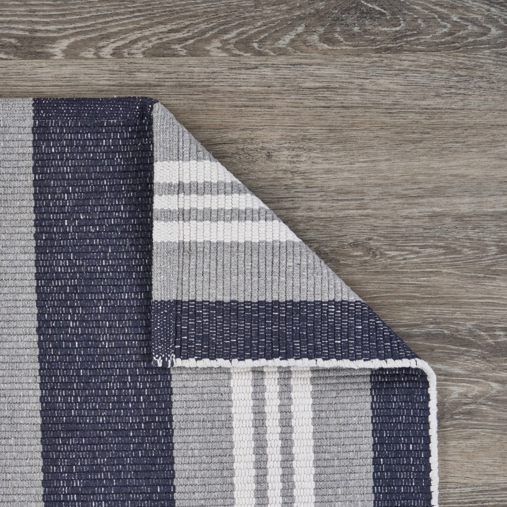 HomeRoots 2' x 6' Navy and Ivory Striped Runner Rug