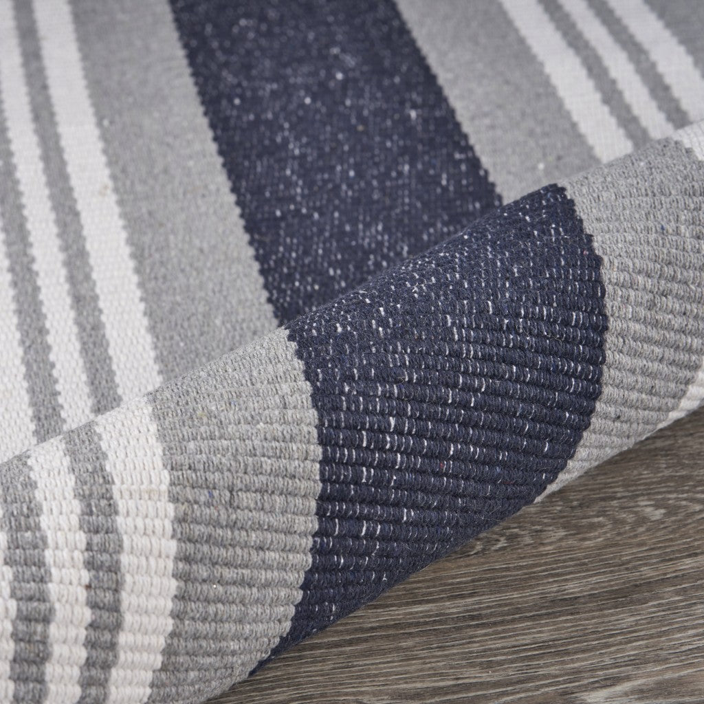 HomeRoots 2' x 6' Navy and Ivory Striped Runner Rug