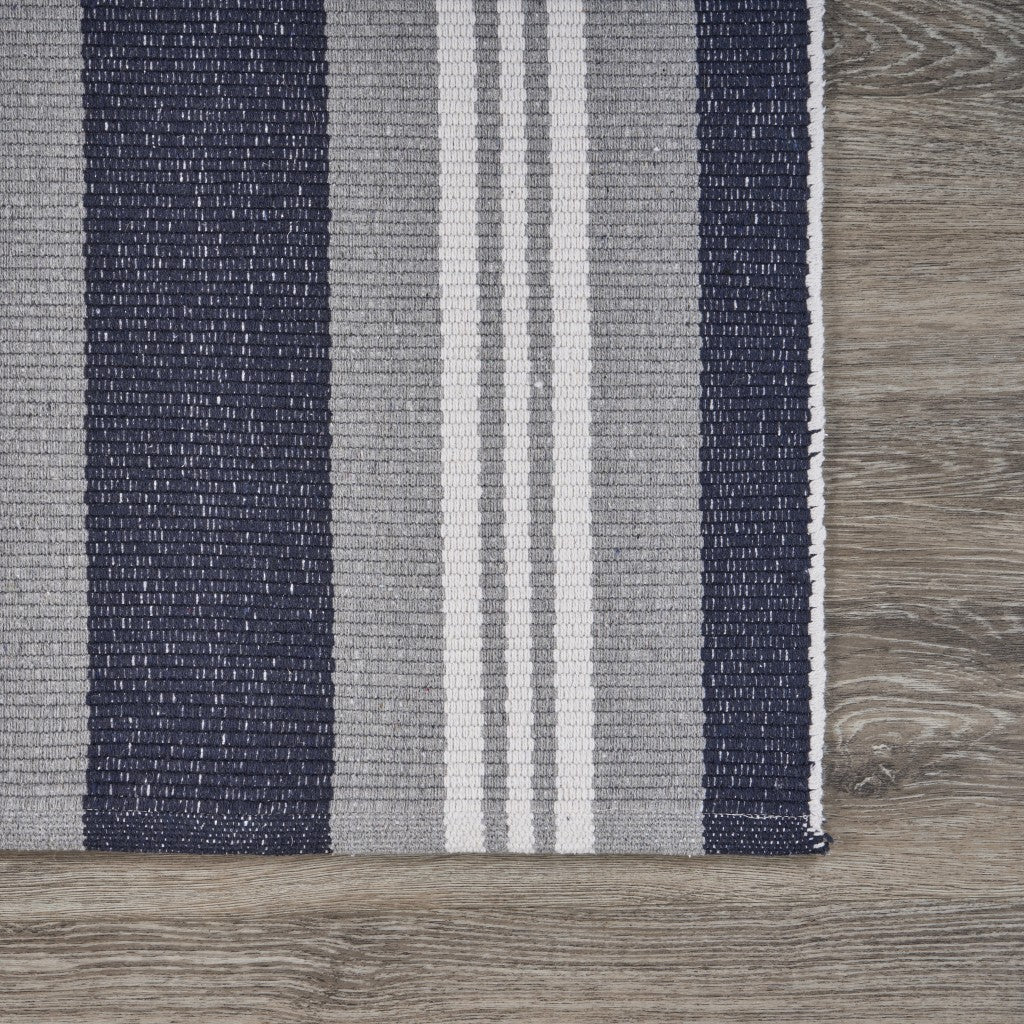 HomeRoots 2' x 6' Navy and Ivory Striped Runner Rug