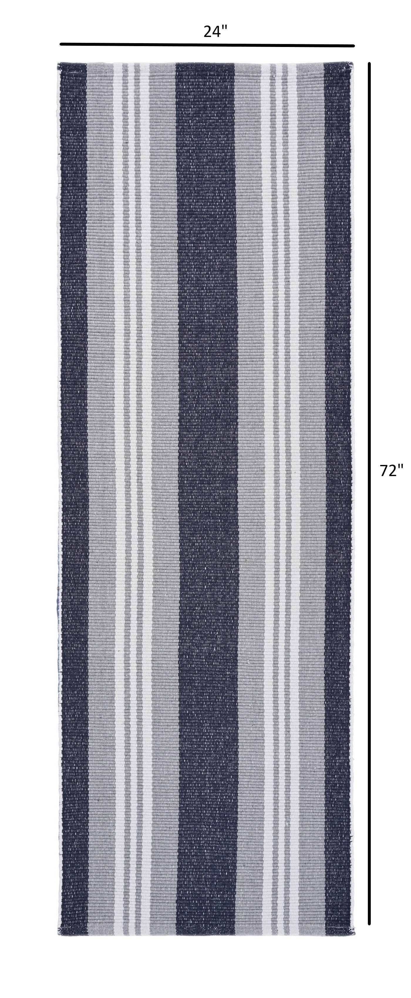 HomeRoots 2' x 6' Navy and Ivory Striped Runner Rug