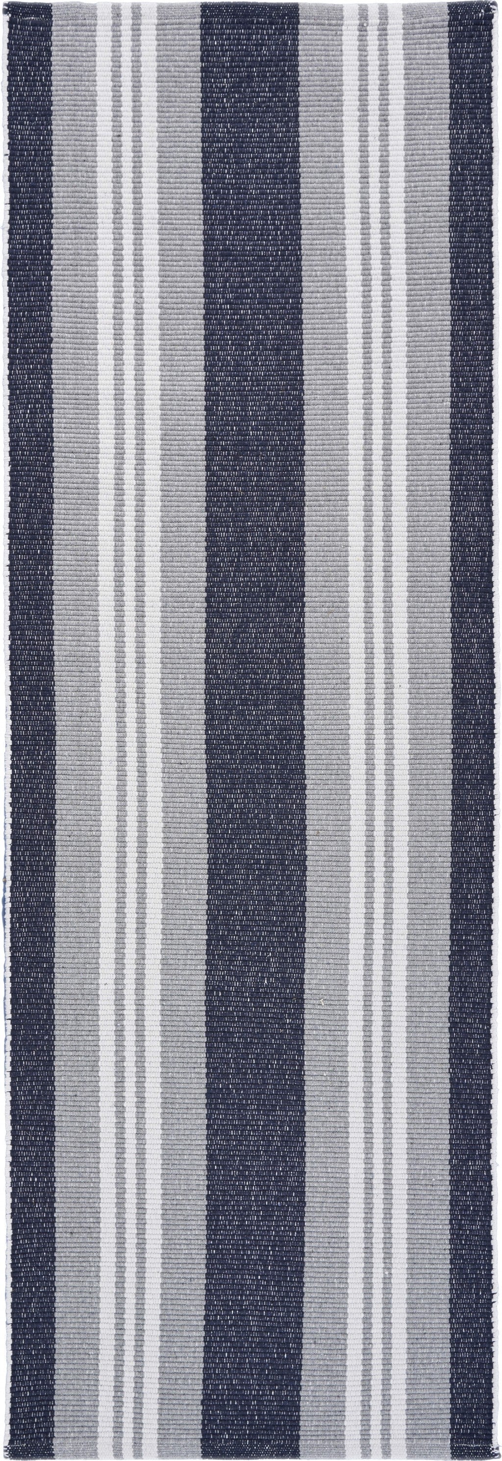 HomeRoots 2' x 6' Navy and Ivory Striped Runner Rug