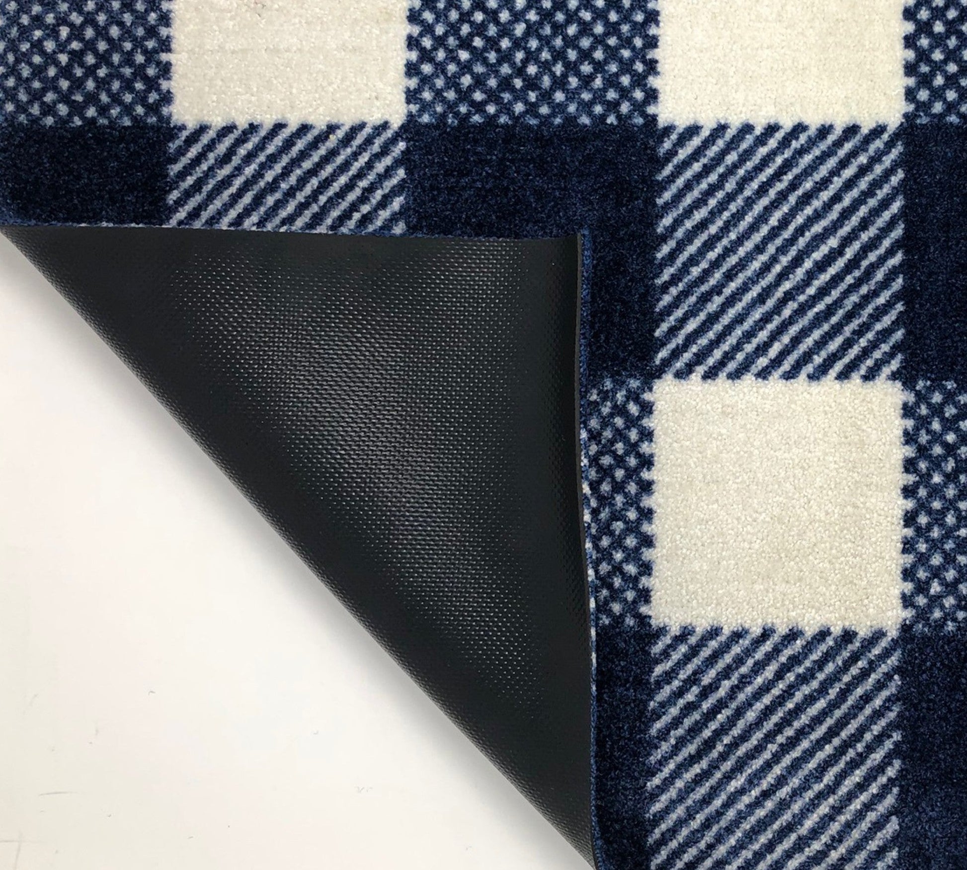 HomeRoots 2' x 6' Navy and White Buffalo Plaid Washable Runner Rug