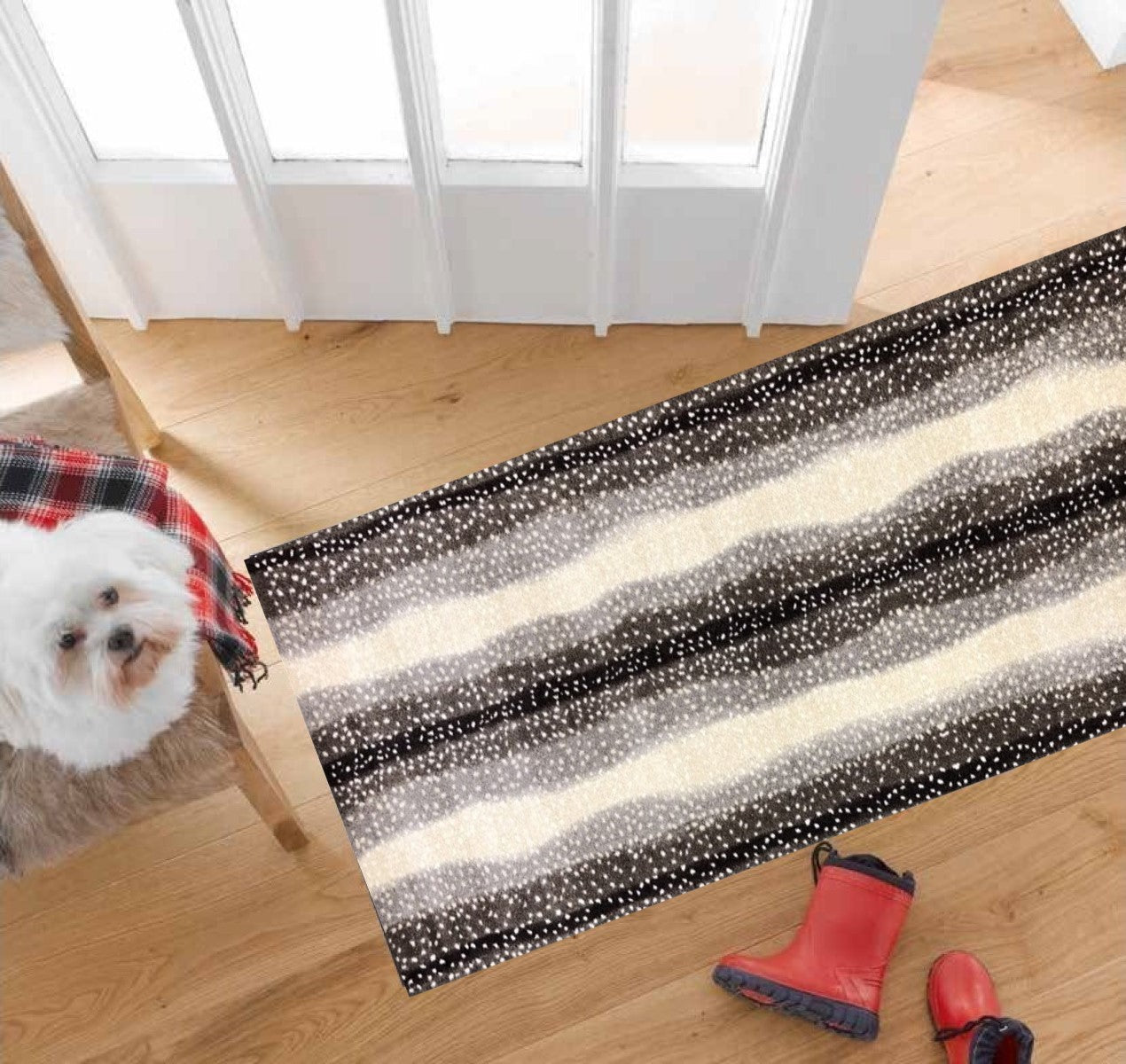 HomeRoots 2' x 6' Neutral Dot and Wave Washable Runner Rug