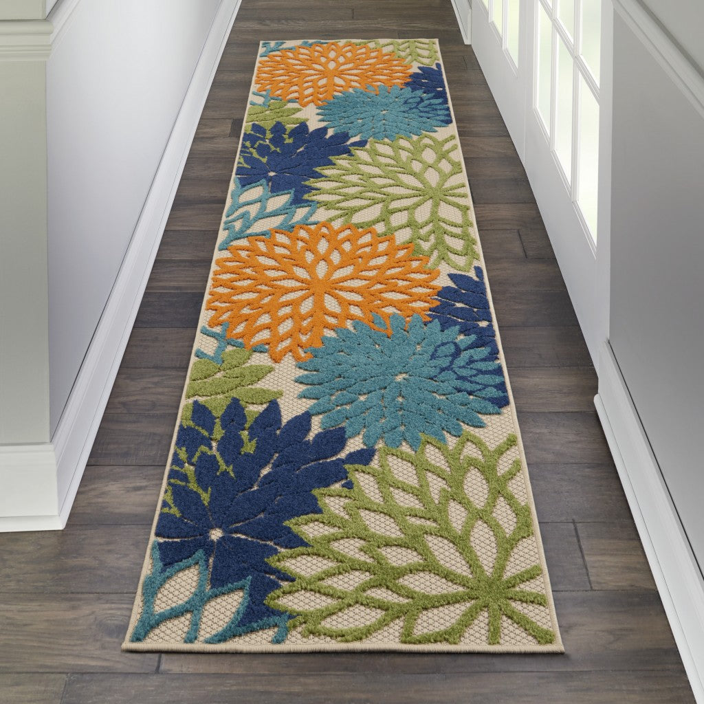 HomeRoots 2’ x 6' Orange Outdoor Runner Rug With Floral Finish