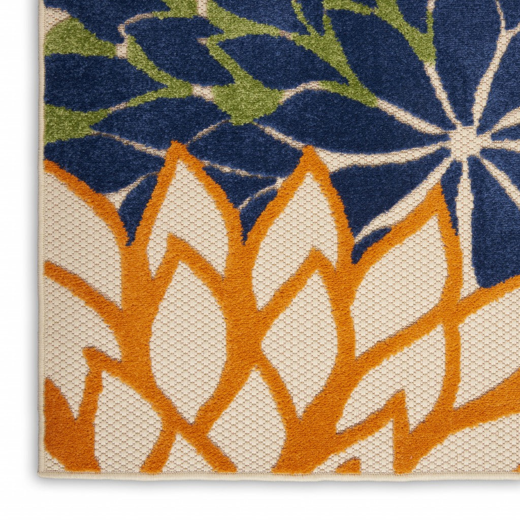 HomeRoots 2’ x 6' Orange Outdoor Runner Rug With Floral Finish