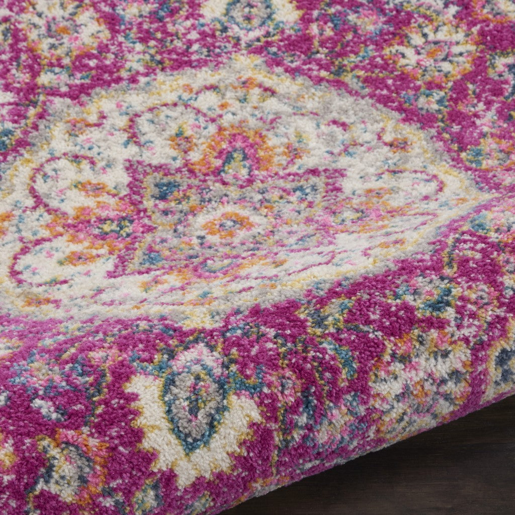 HomeRoots 2' x 6' Pink and Ivory Medallion Runner Rug