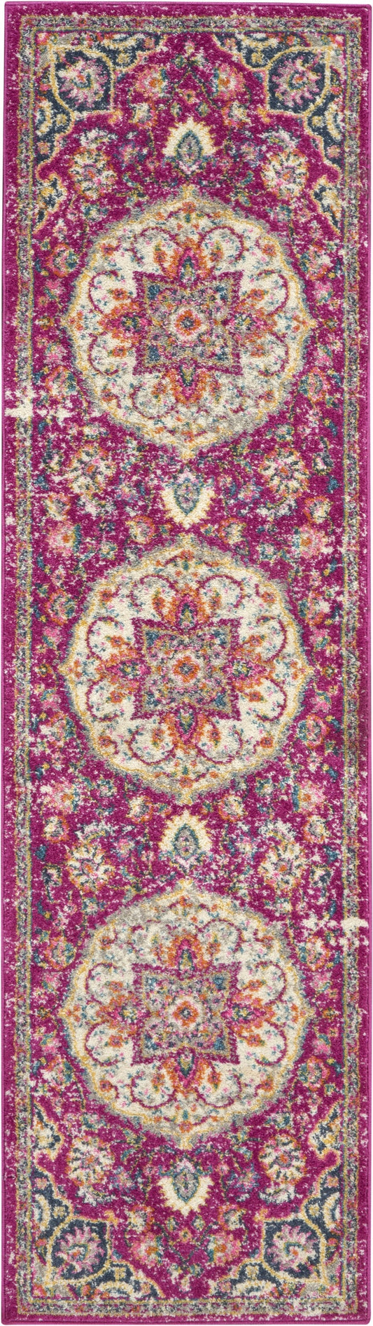 HomeRoots 2' x 6' Pink and Ivory Medallion Runner Rug