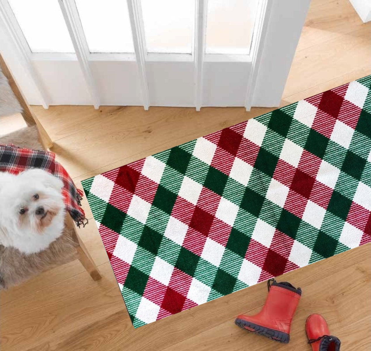 HomeRoots 2' x 6' Red and Green Plaid Washable Runner Rug