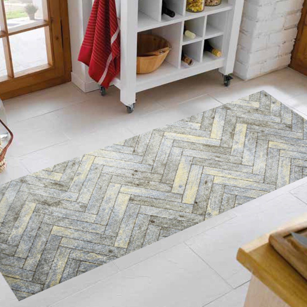 HomeRoots 2' x 6' Rustic Gray Herringbone Washable Runner Rug