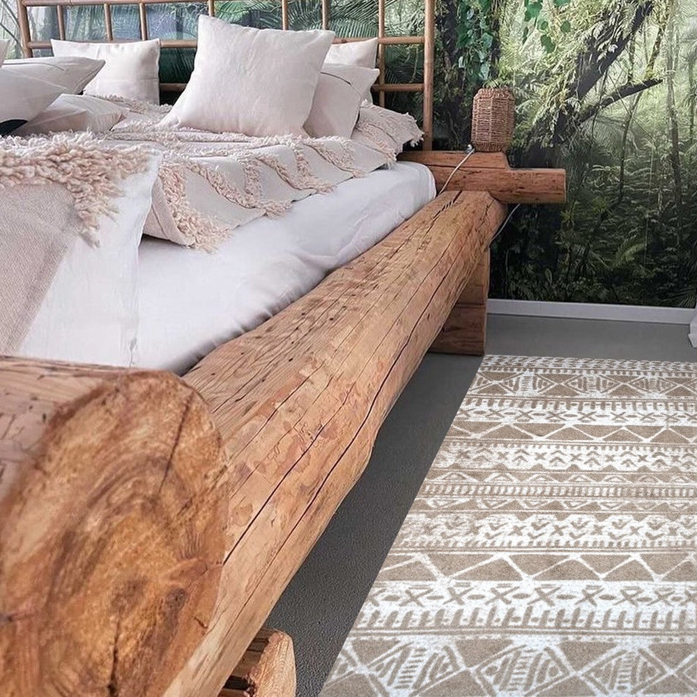HomeRoots 2' x 6' Sandy Tan and White Zigs and Zags Washable Runner Rug
