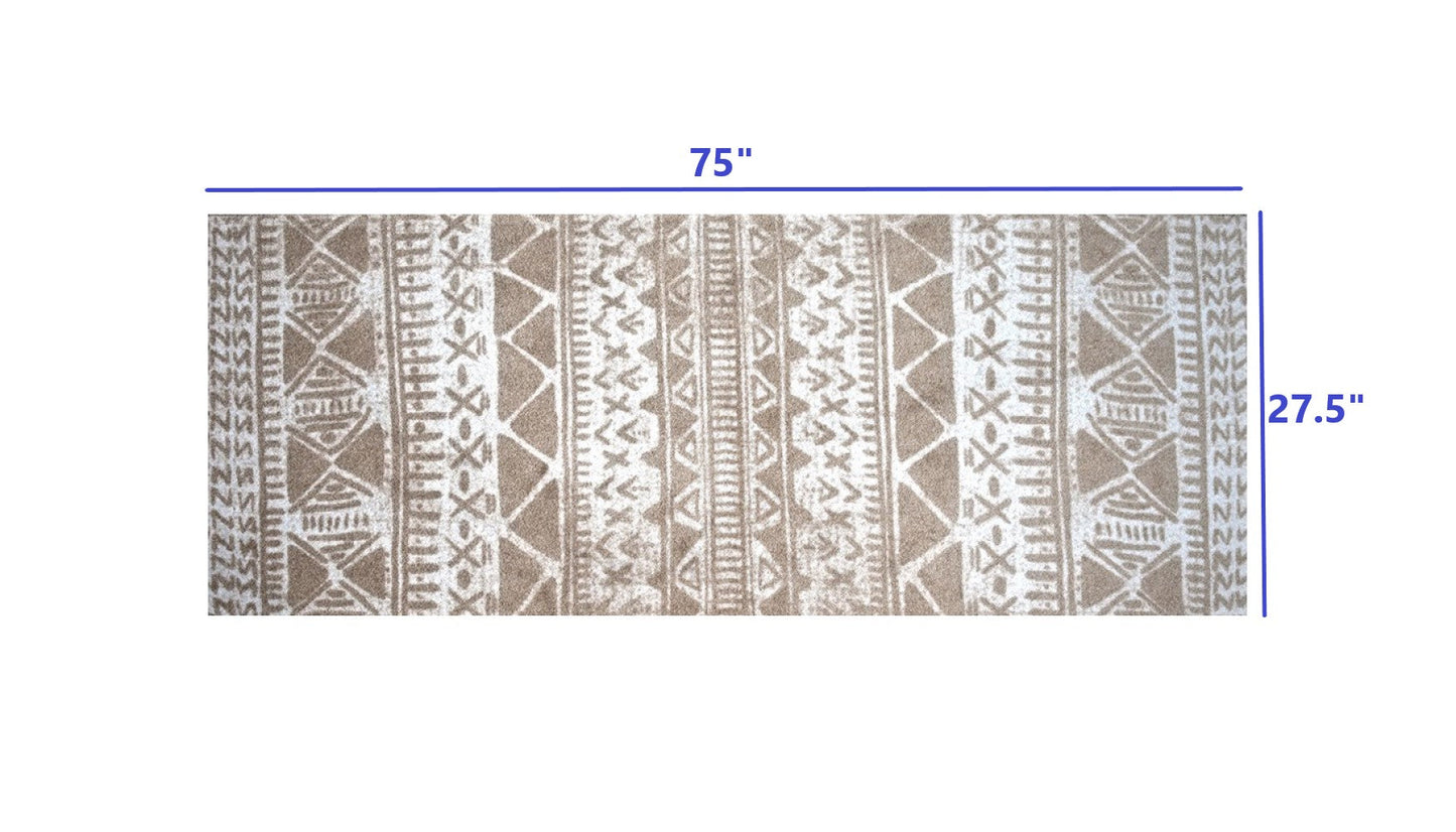 HomeRoots 2' x 6' Sandy Tan and White Zigs and Zags Washable Runner Rug