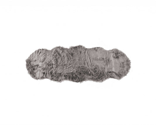 HomeRoots 2' x 6' Sheepskin Double Area Rug in Gray Finish