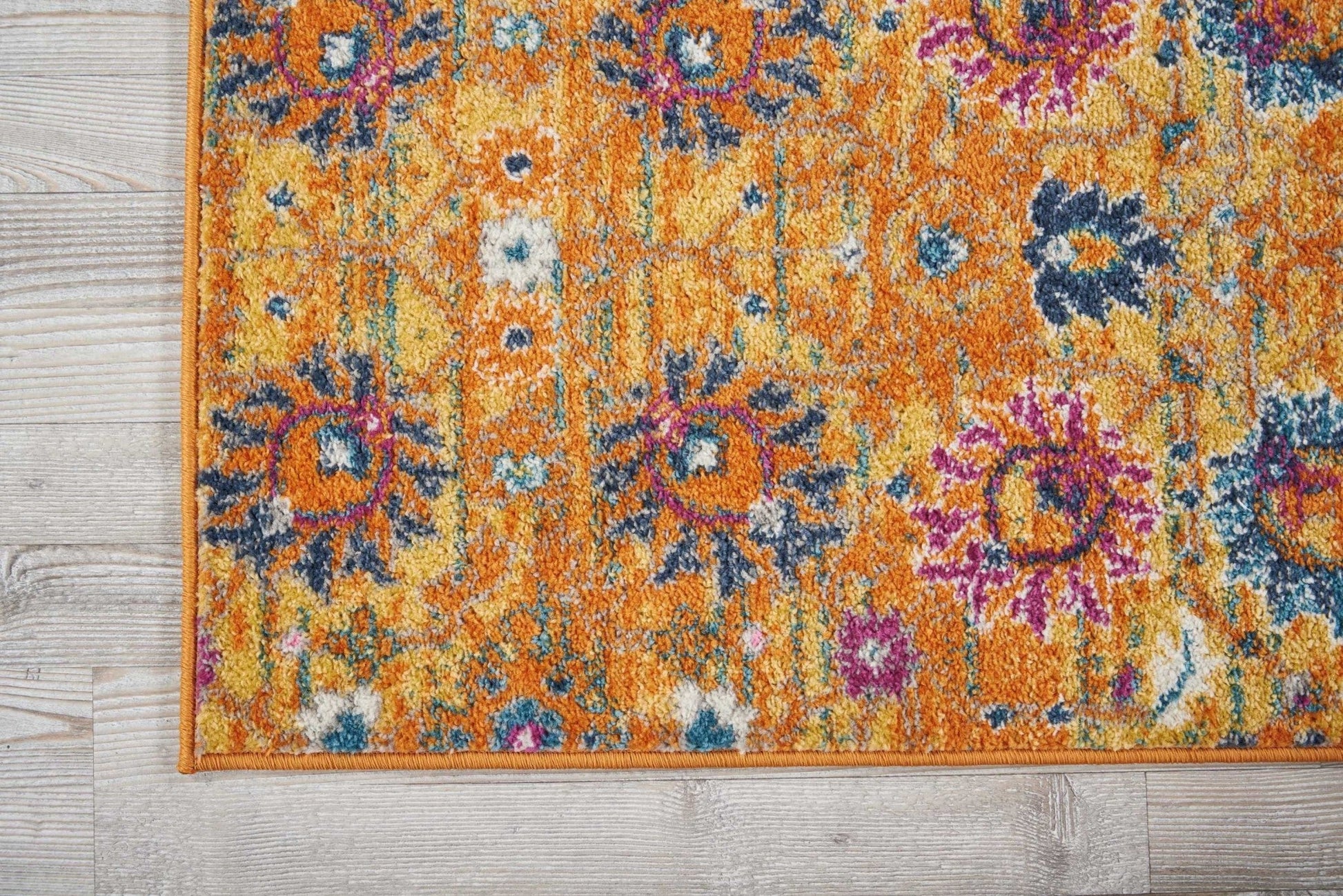 HomeRoots 2' x 6' Sun Gold and Navy Distressed Runner Rug