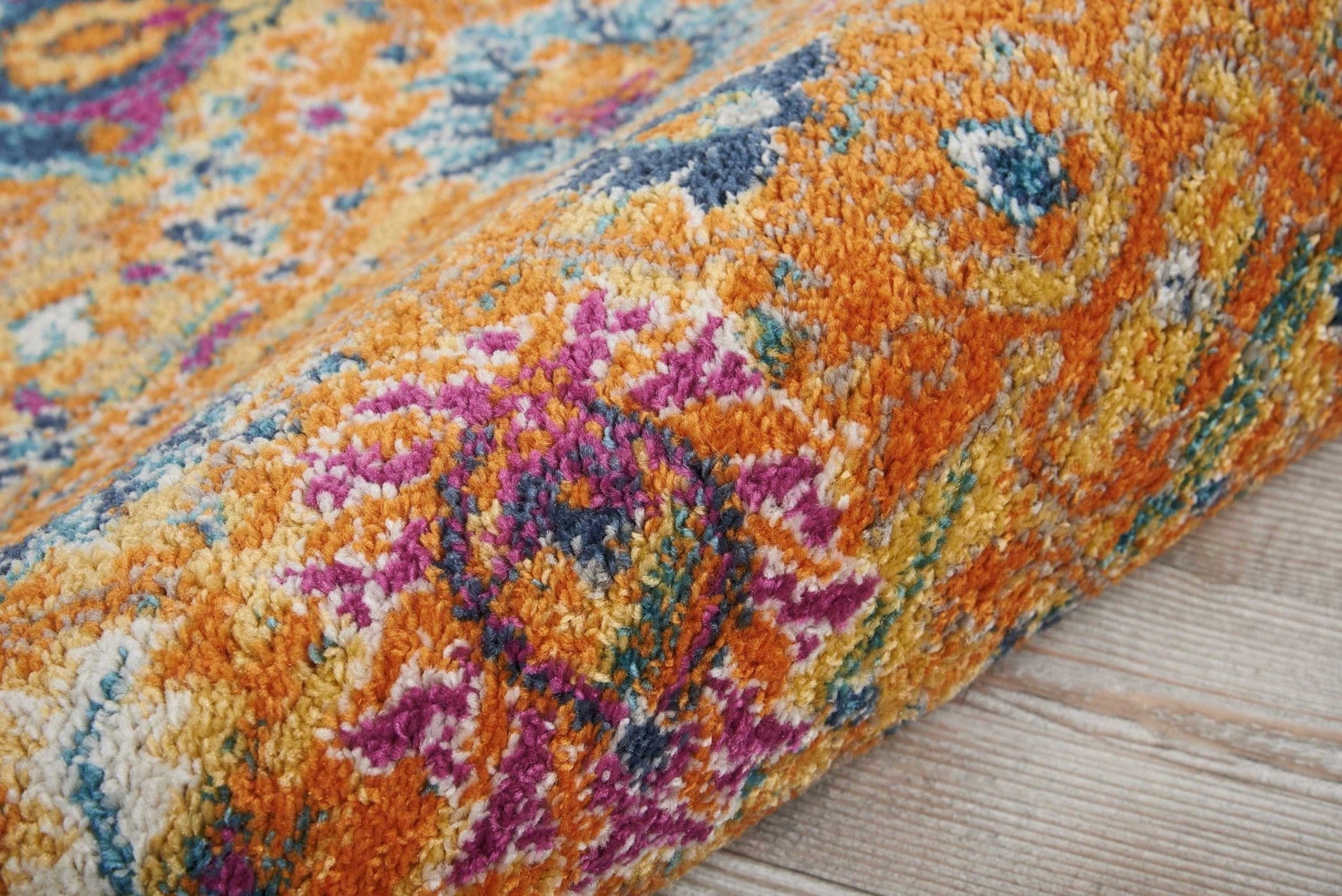 HomeRoots 2' x 6' Sun Gold and Navy Distressed Runner Rug