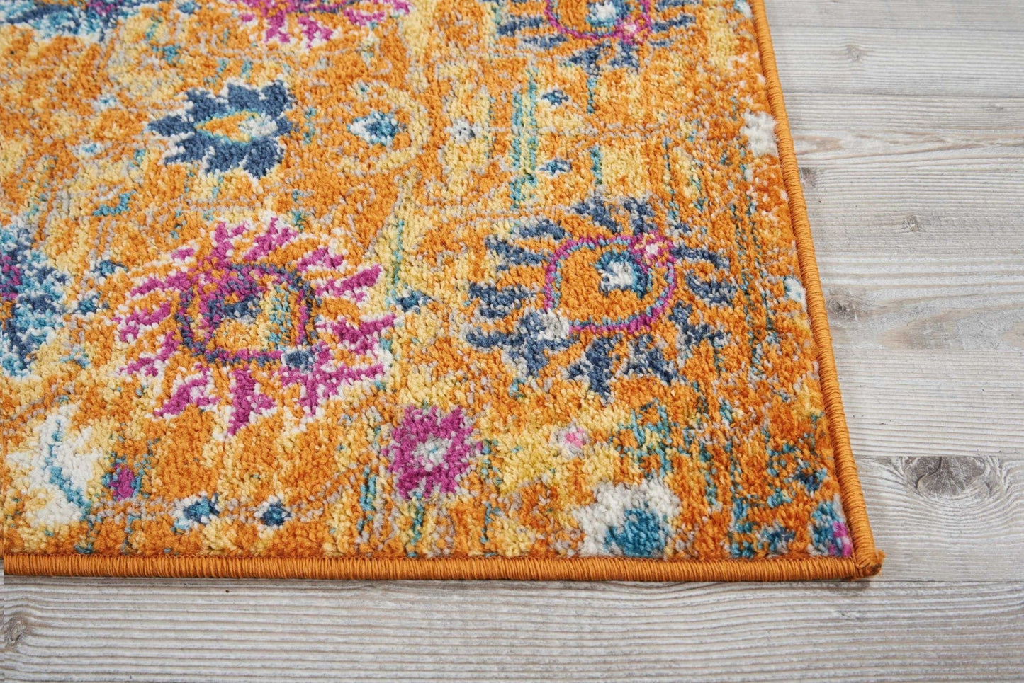 HomeRoots 2' x 6' Sun Gold and Navy Distressed Runner Rug