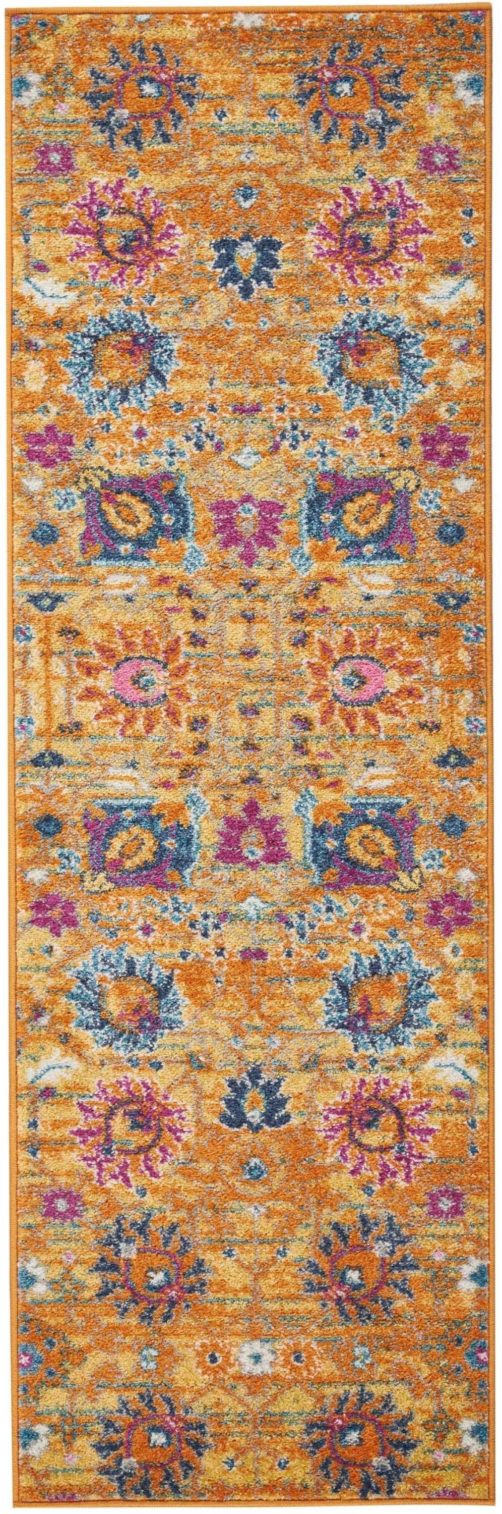 HomeRoots 2' x 6' Sun Gold and Navy Distressed Runner Rug