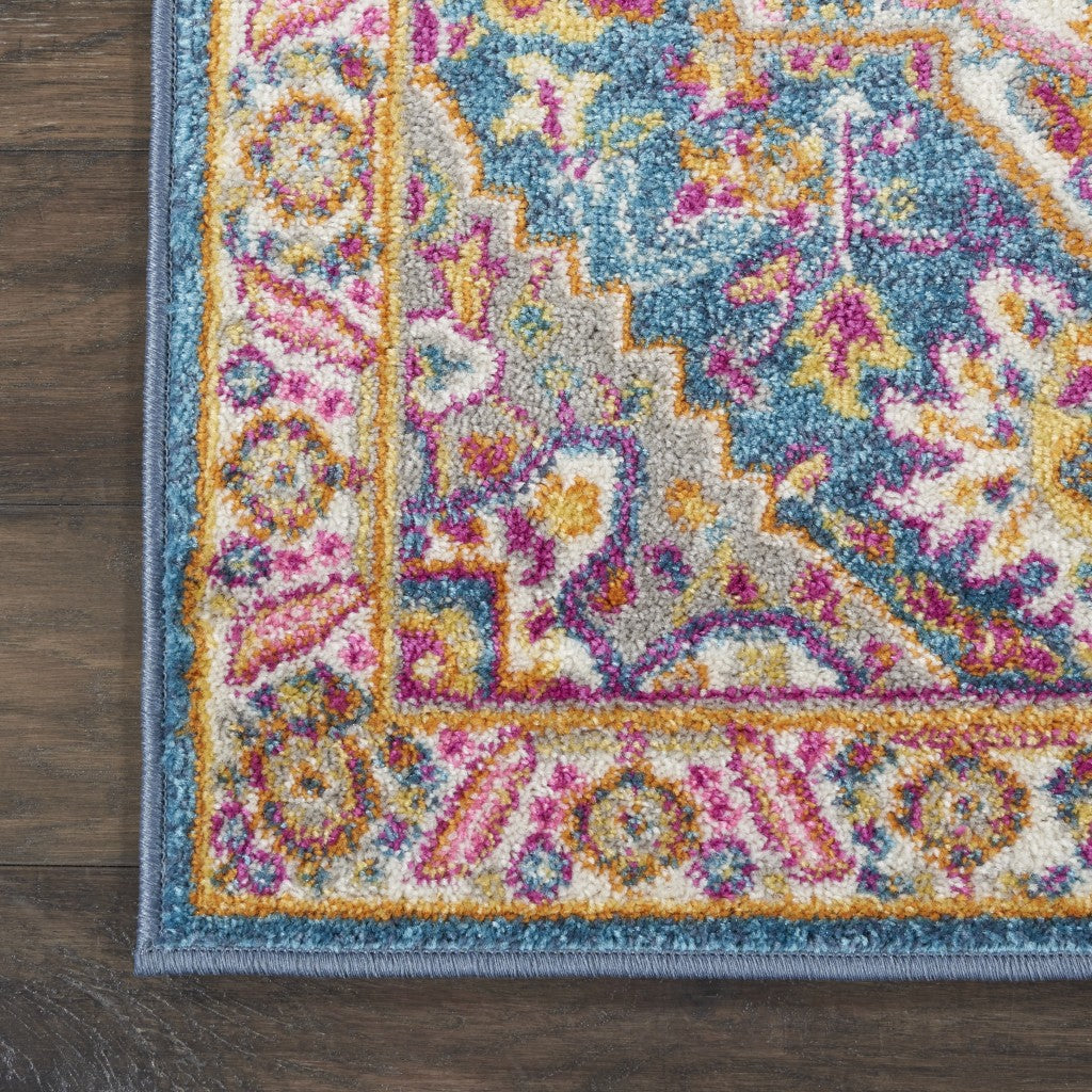 HomeRoots 2' x 6' Teal and Pink Medallion Runner Rug