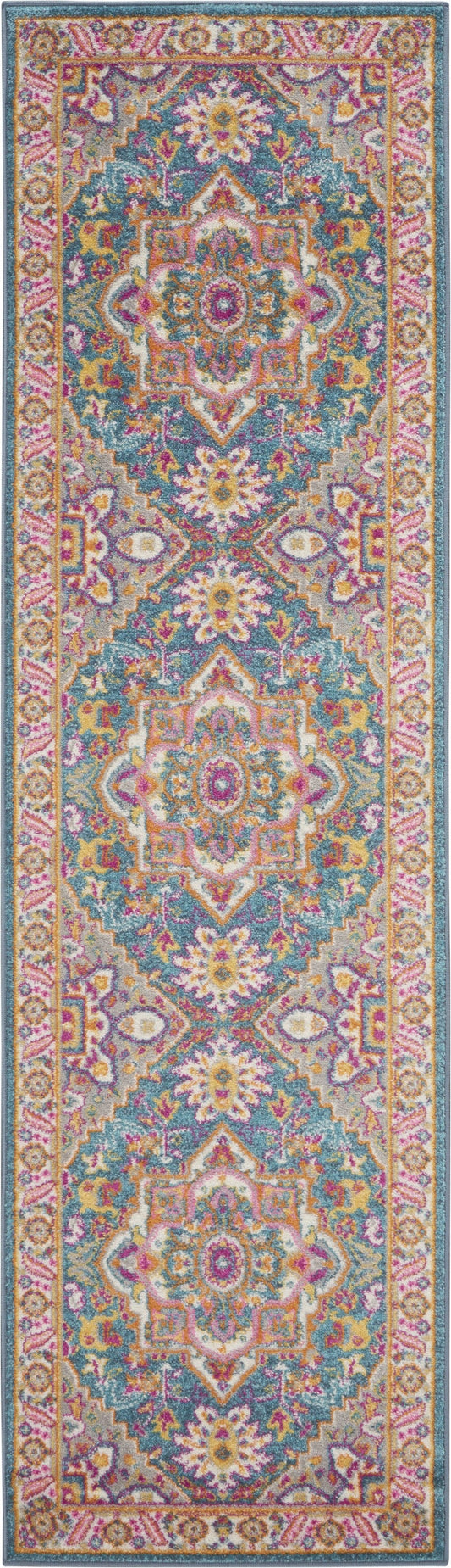 HomeRoots 2' x 6' Teal and Pink Medallion Runner Rug