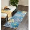 HomeRoots 2’ x 6’ Tropical Flower Runner Rug in Blue Finish