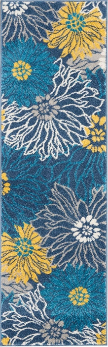 HomeRoots 2’ x 6’ Tropical Flower Runner Rug in Blue Finish