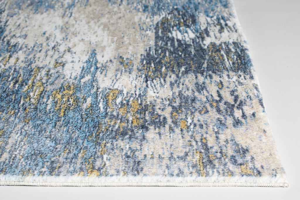 HomeRoots 2' x 7' Blue Gold Abstract Painting Modern Runner Rug