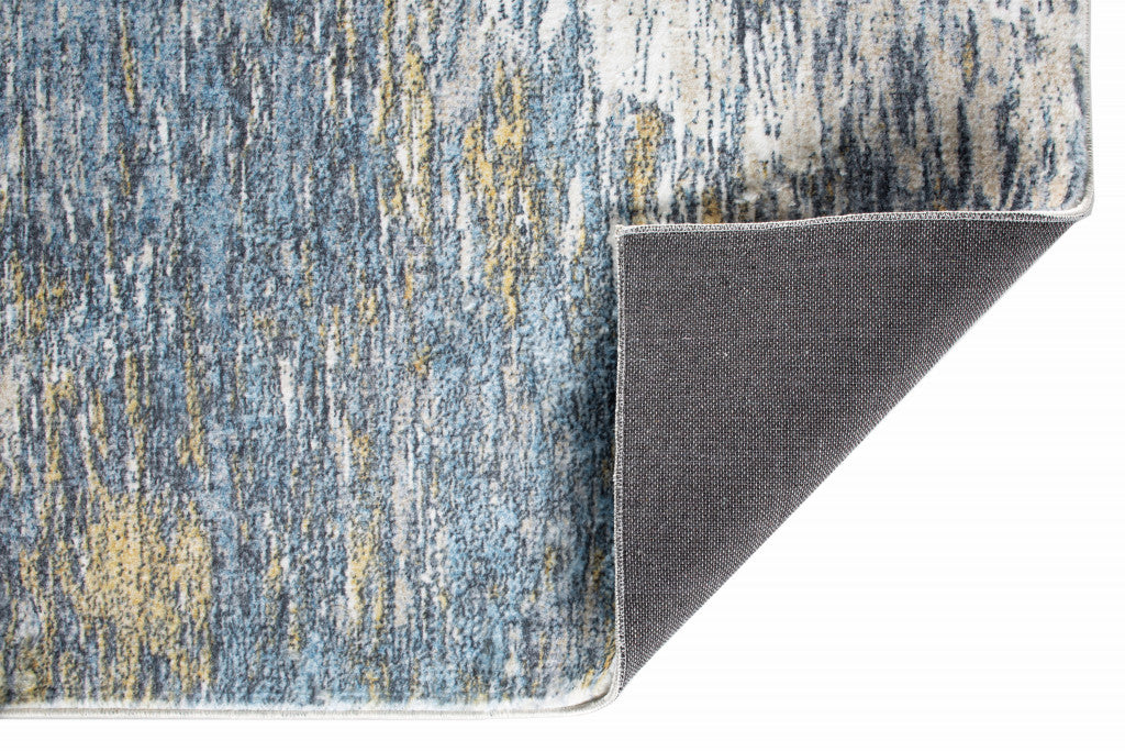 HomeRoots 2' x 7' Blue Gold Abstract Painting Modern Runner Rug