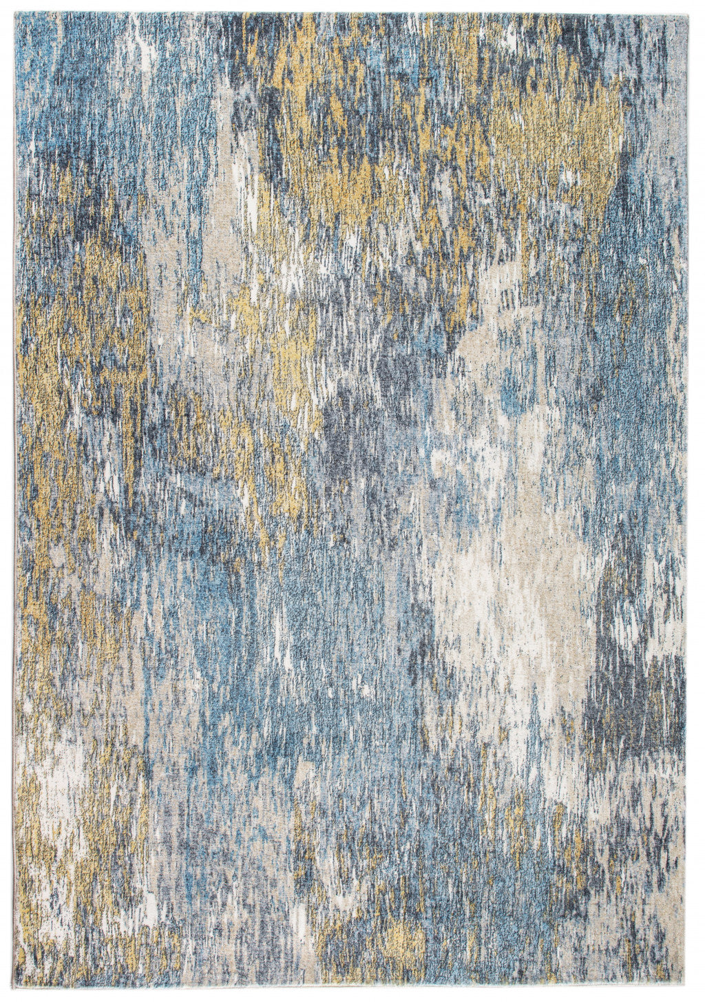 HomeRoots 2' x 7' Blue Gold Abstract Painting Modern Runner Rug