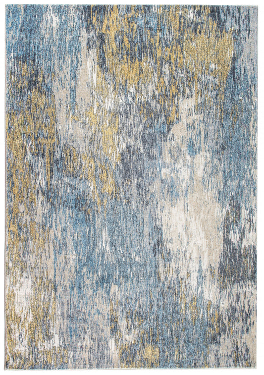 HomeRoots 2' x 7' Blue Gold Abstract Painting Modern Runner Rug