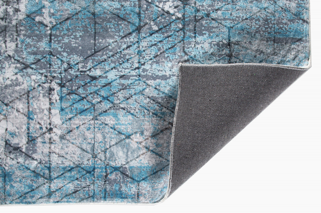 HomeRoots 2' x 7' Blue Gray Abstract Cuboid Modern Runner Rug