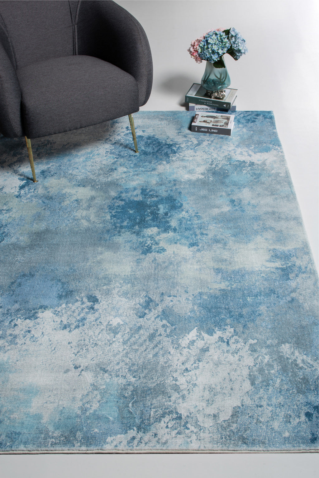 HomeRoots 2' x 7' Blue White Abstract Sky Runner Rug