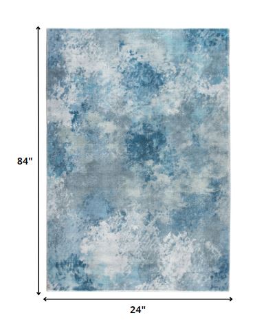 HomeRoots 2' x 7' Blue White Abstract Sky Runner Rug