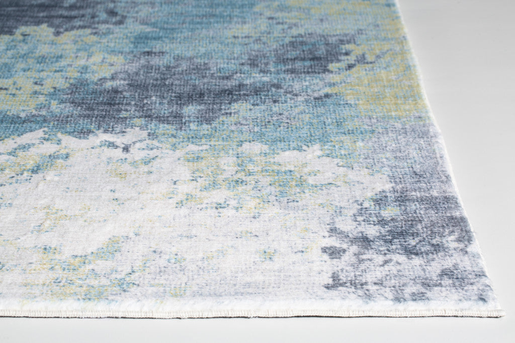 HomeRoots 2' x 7' Blue Yellow Abstract Sky Runner Rug