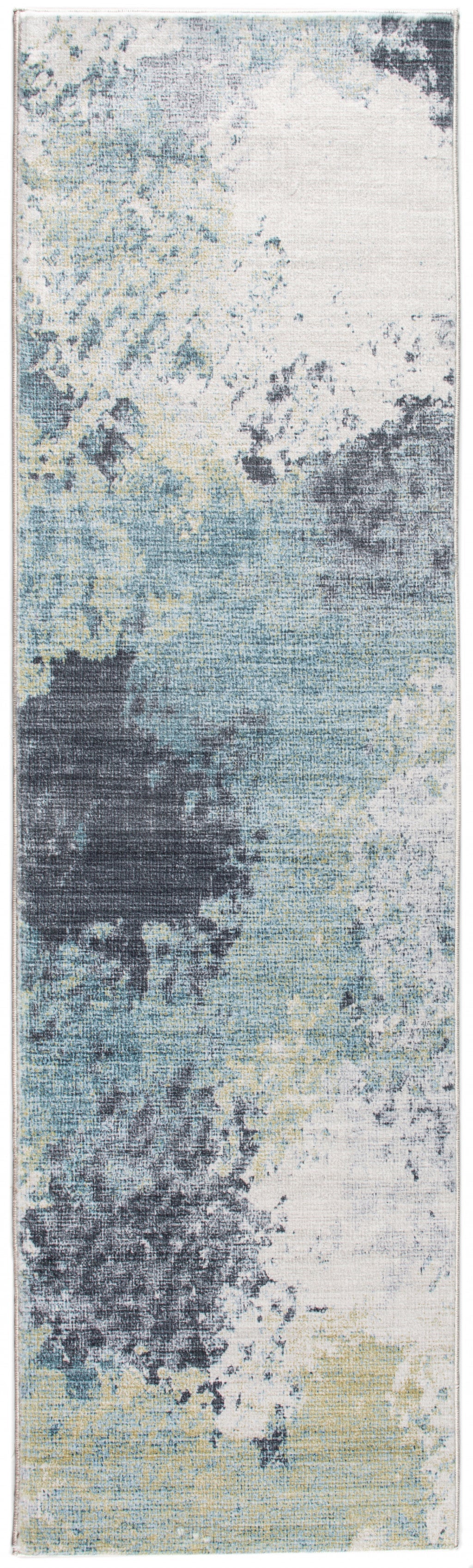 HomeRoots 2' x 7' Blue Yellow Abstract Sky Runner Rug