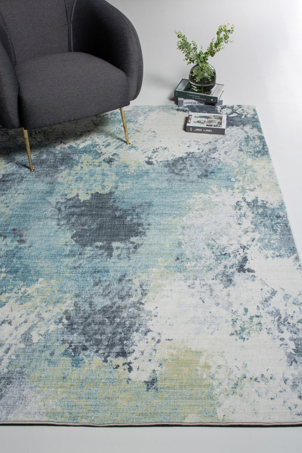 HomeRoots 2' x 7' Blue Yellow Abstract Sky Runner Rug