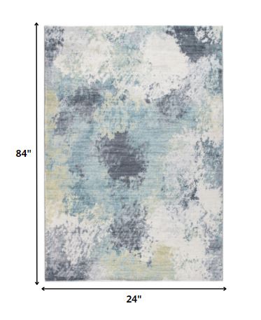 HomeRoots 2' x 7' Blue Yellow Abstract Sky Runner Rug