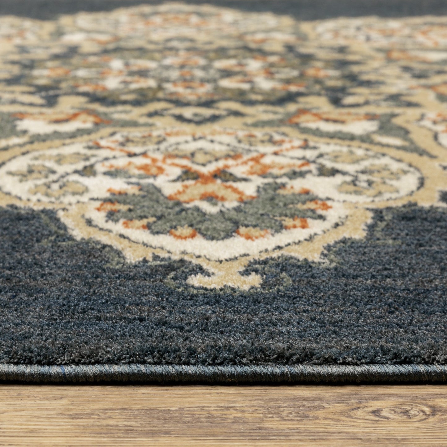 HomeRoots 2' x 7' Blue and Beige Floral Medallion Indoor Runner Rug