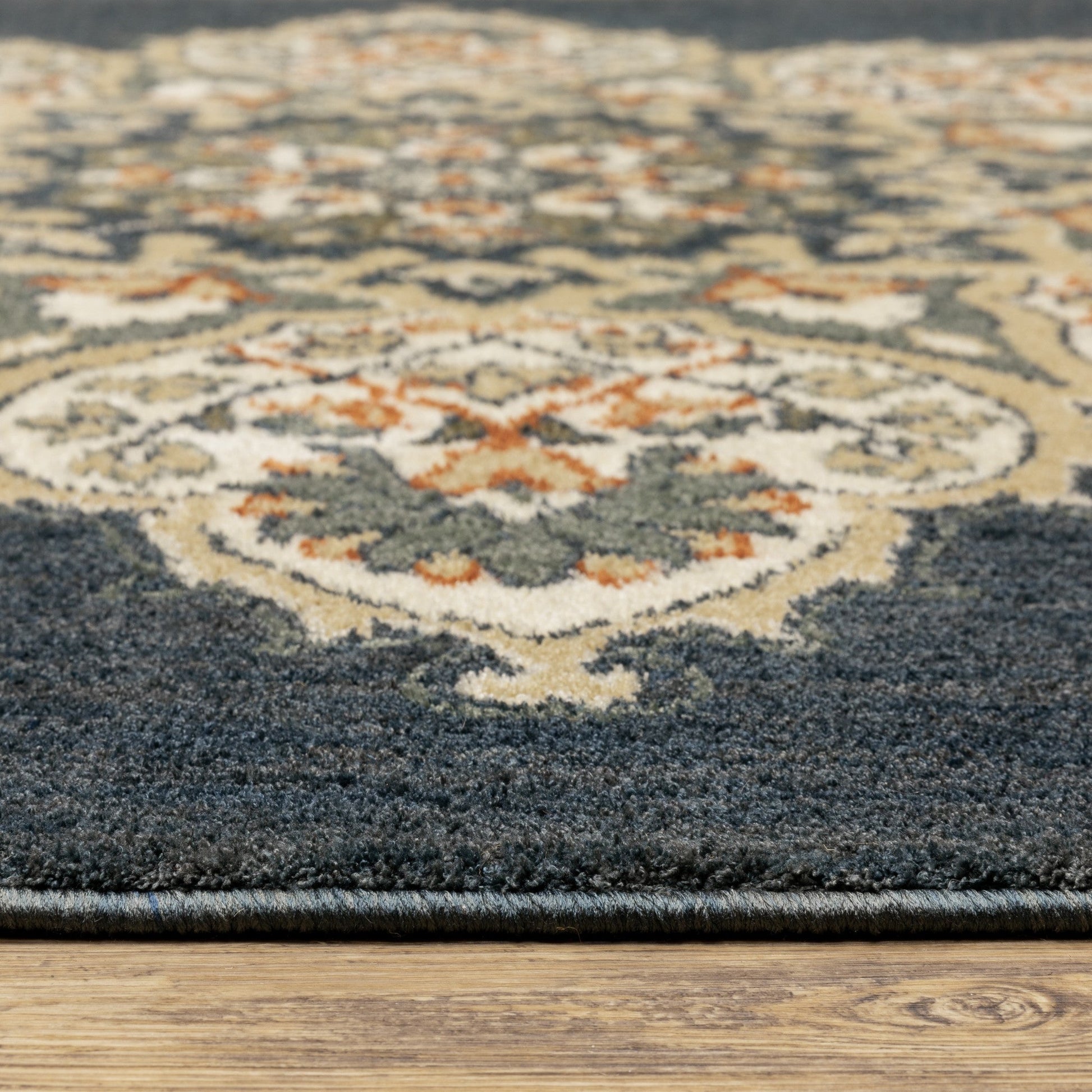 HomeRoots 2' x 7' Blue and Beige Floral Medallion Indoor Runner Rug