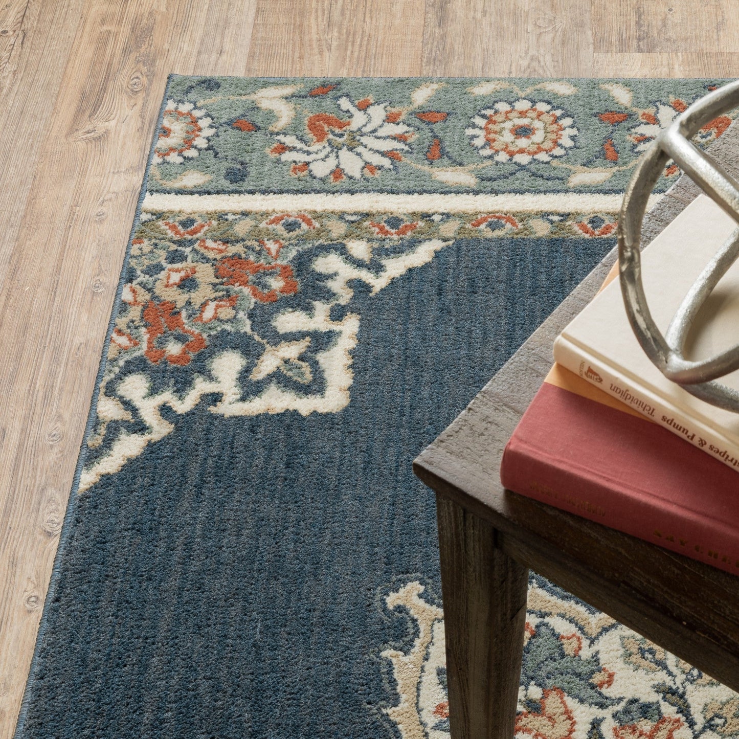 HomeRoots 2' x 7' Blue and Beige Floral Medallion Indoor Runner Rug