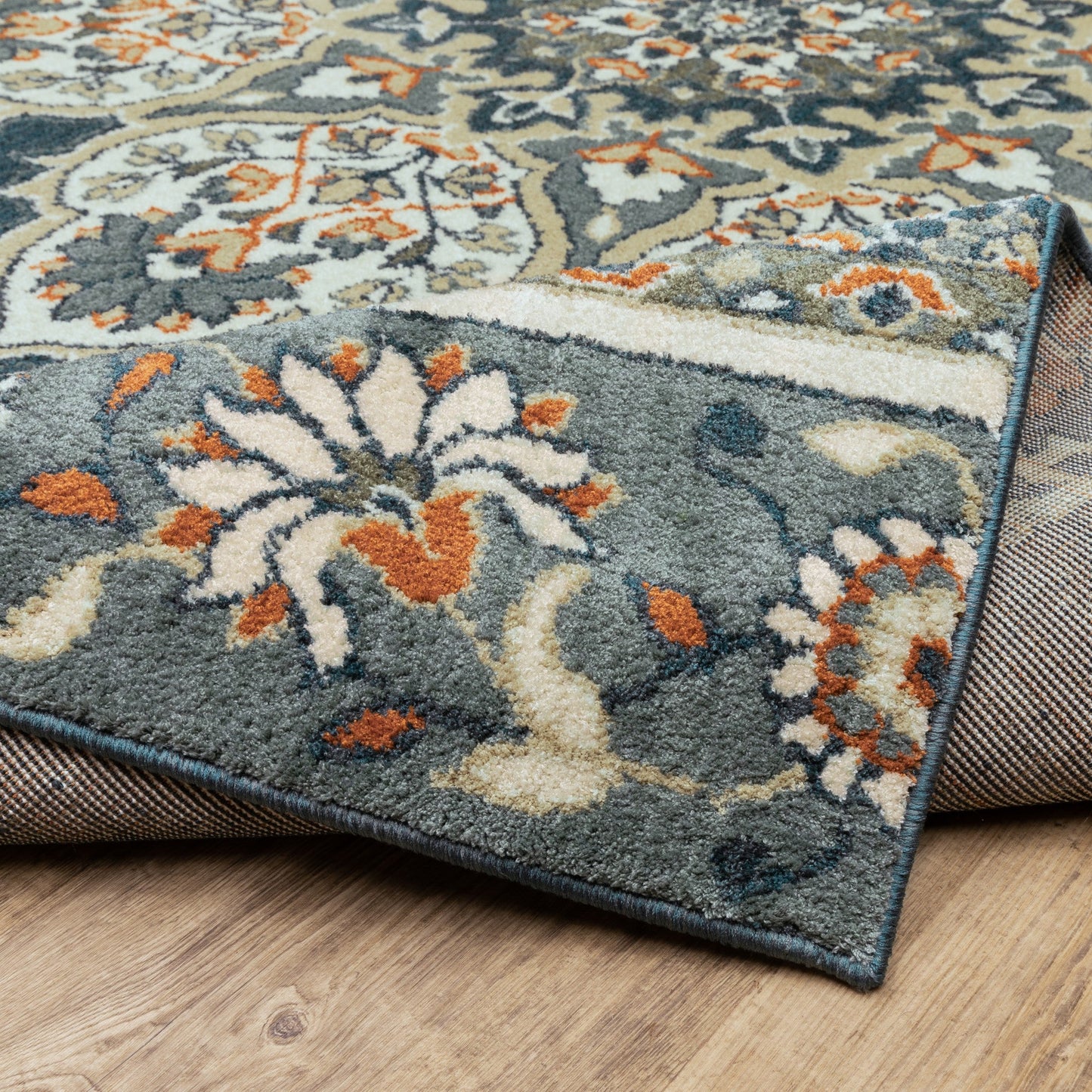 HomeRoots 2' x 7' Blue and Beige Floral Medallion Indoor Runner Rug