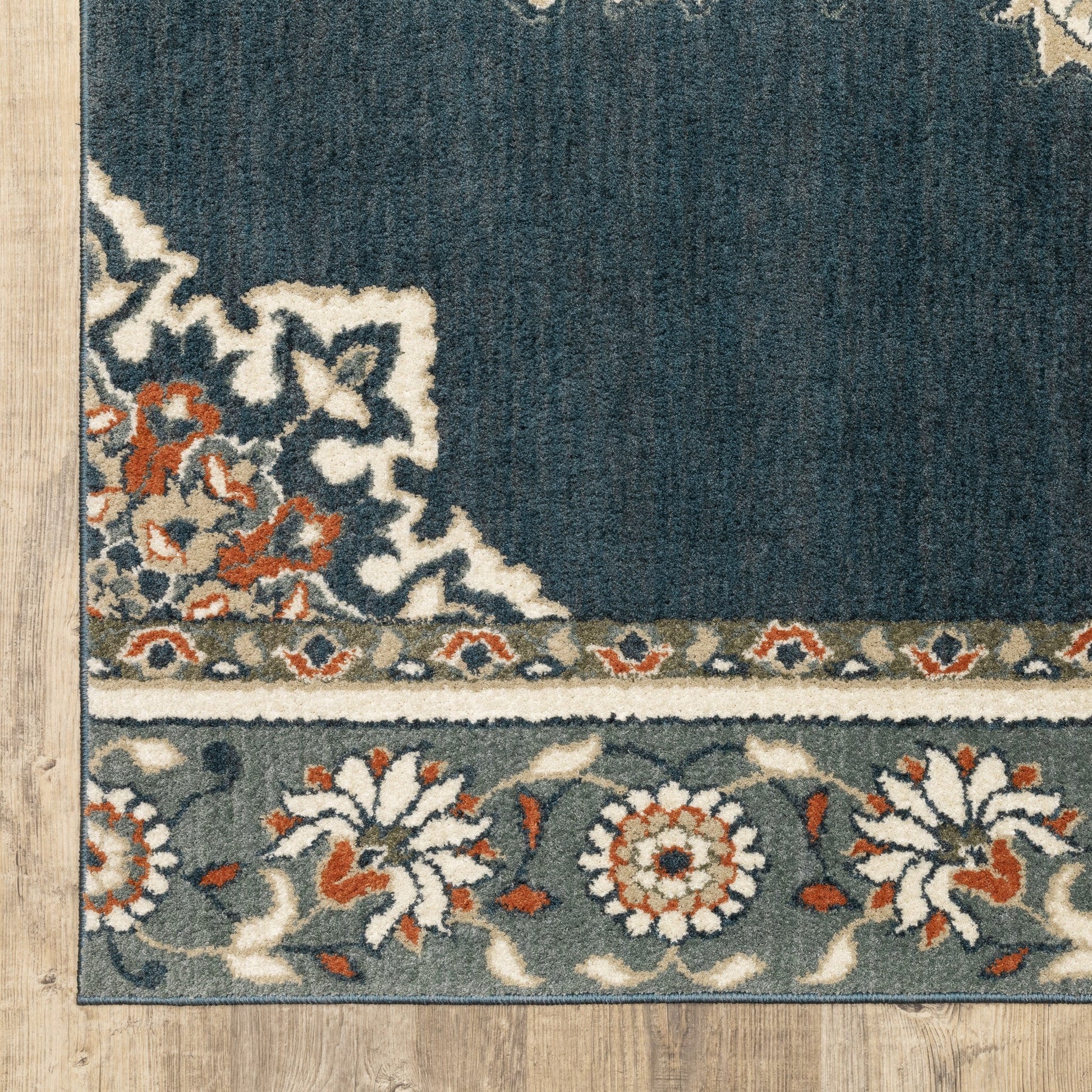 HomeRoots 2' x 7' Blue and Beige Floral Medallion Indoor Runner Rug
