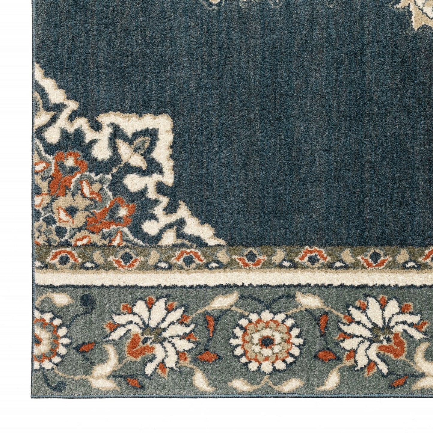 HomeRoots 2' x 7' Blue and Beige Floral Medallion Indoor Runner Rug