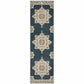 HomeRoots 2' x 7' Blue and Beige Floral Medallion Indoor Runner Rug
