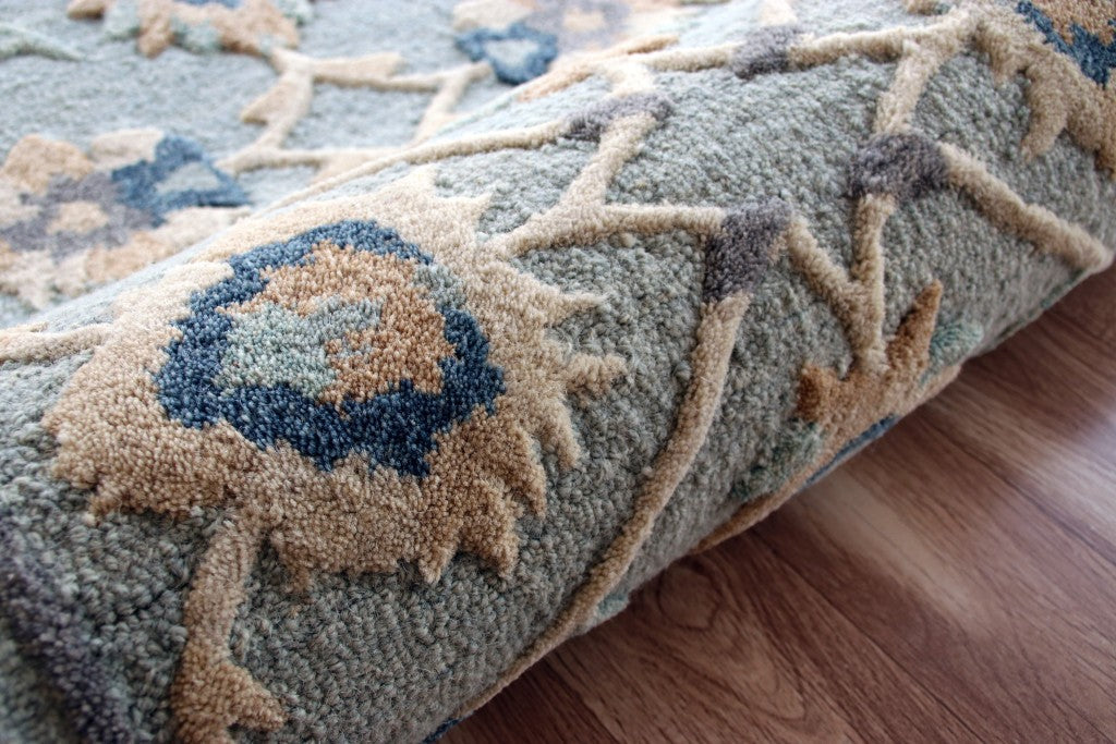 HomeRoots 2' x 7' Blue and Beige Floral Runner Rug