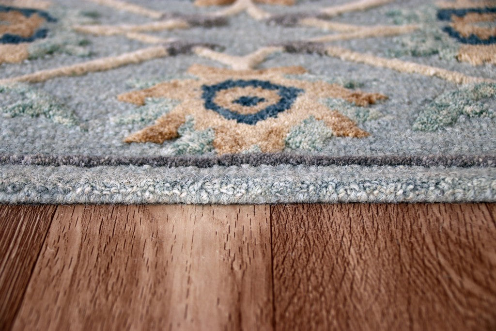 HomeRoots 2' x 7' Blue and Beige Floral Runner Rug