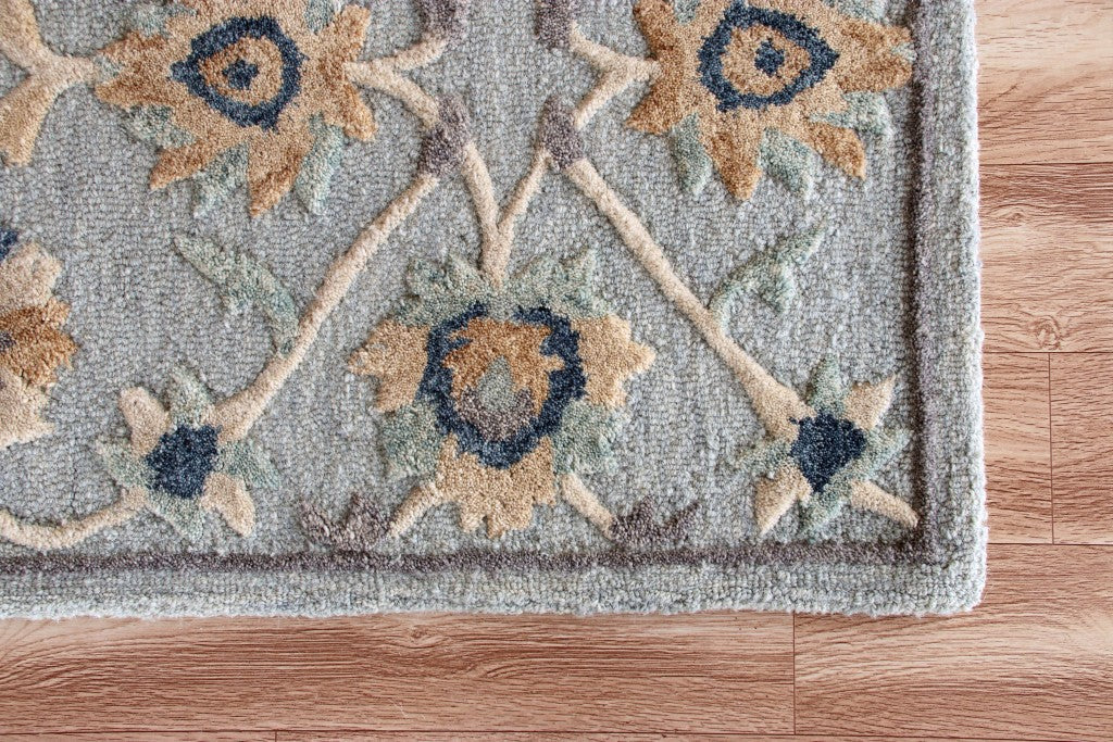 HomeRoots 2' x 7' Blue and Beige Floral Runner Rug