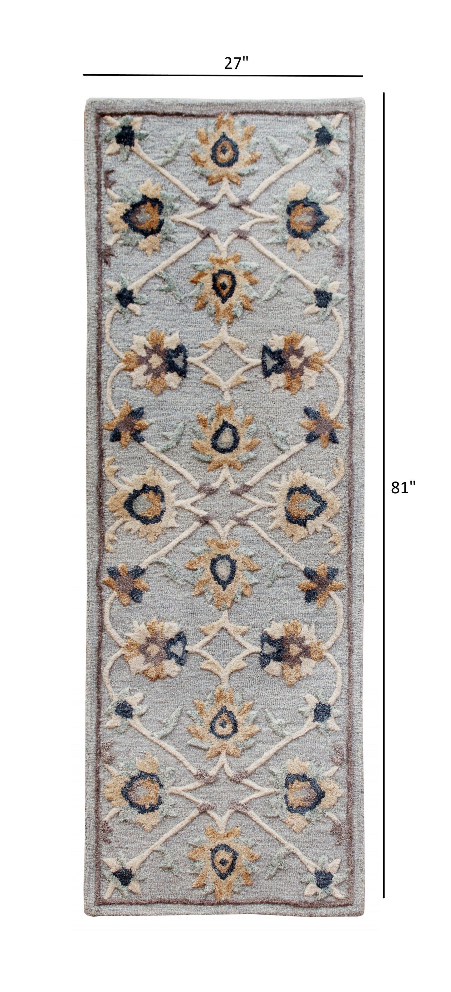 HomeRoots 2' x 7' Blue and Beige Floral Runner Rug
