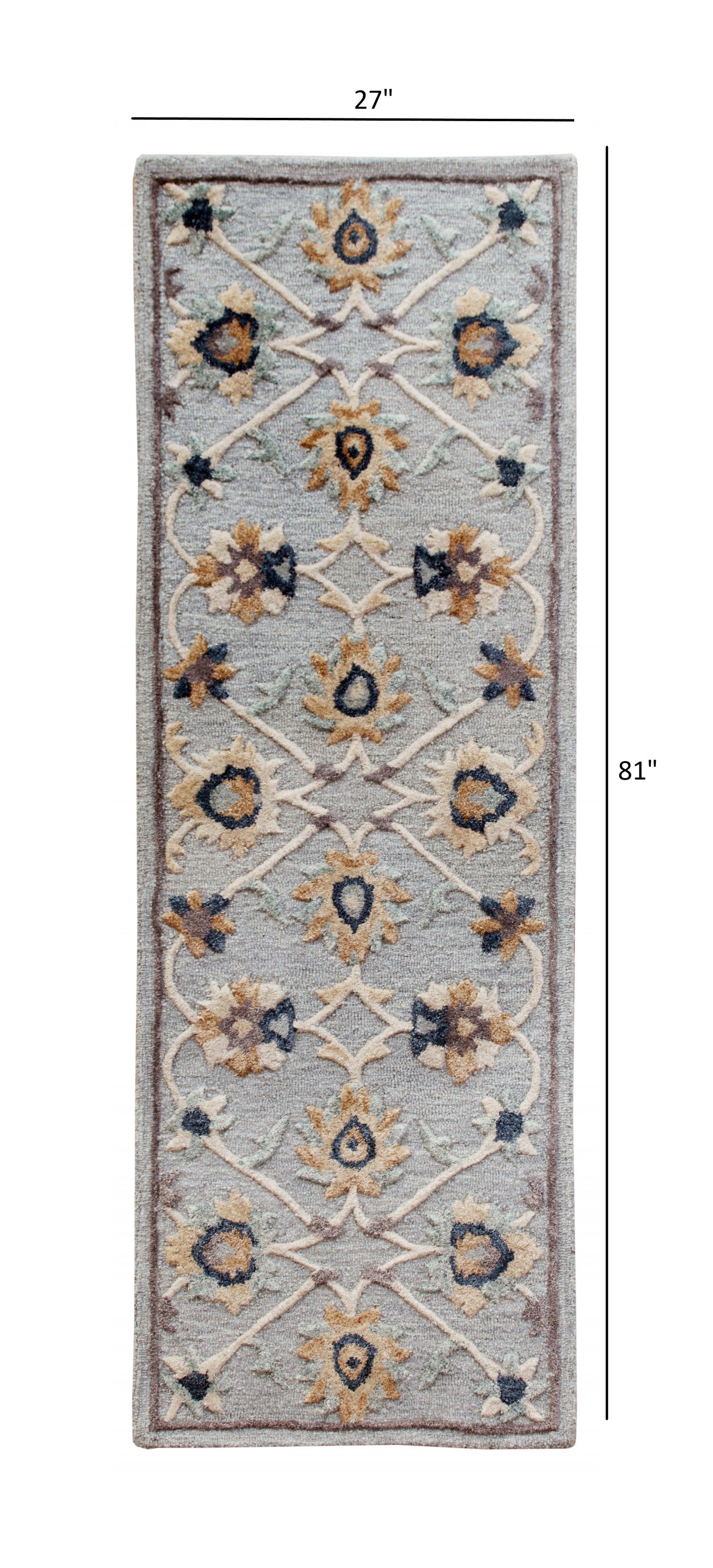 HomeRoots 2' x 7' Blue and Beige Floral Runner Rug