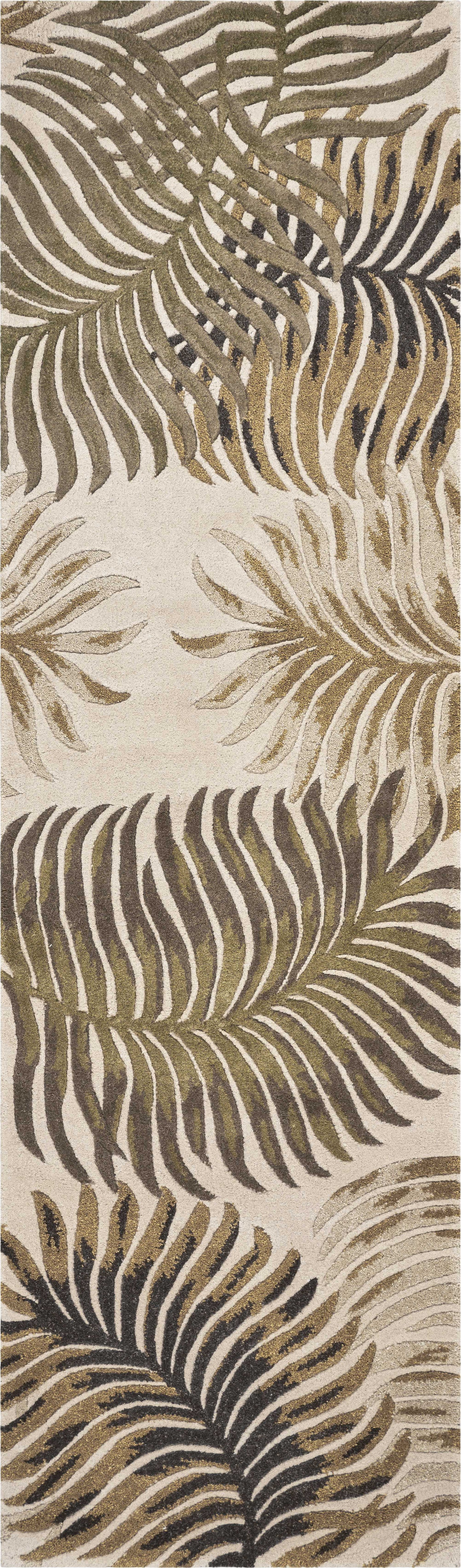 HomeRoots 2' x 7' Blue or Sage Tropical Leaves Rug