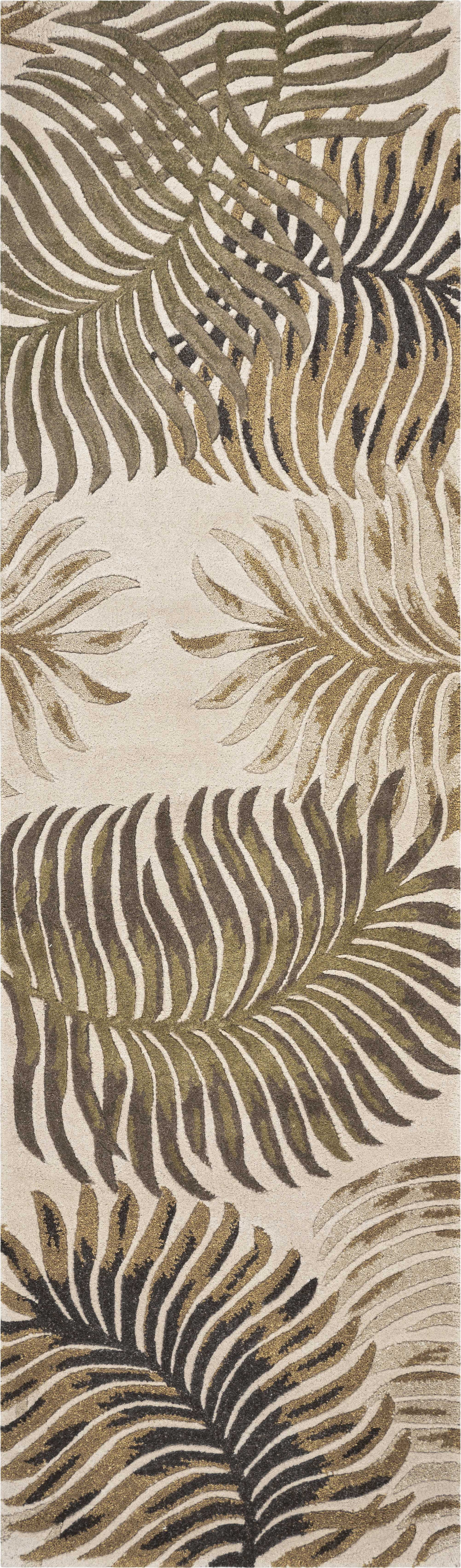 HomeRoots 2' x 7' Blue or Sage Tropical Leaves Rug