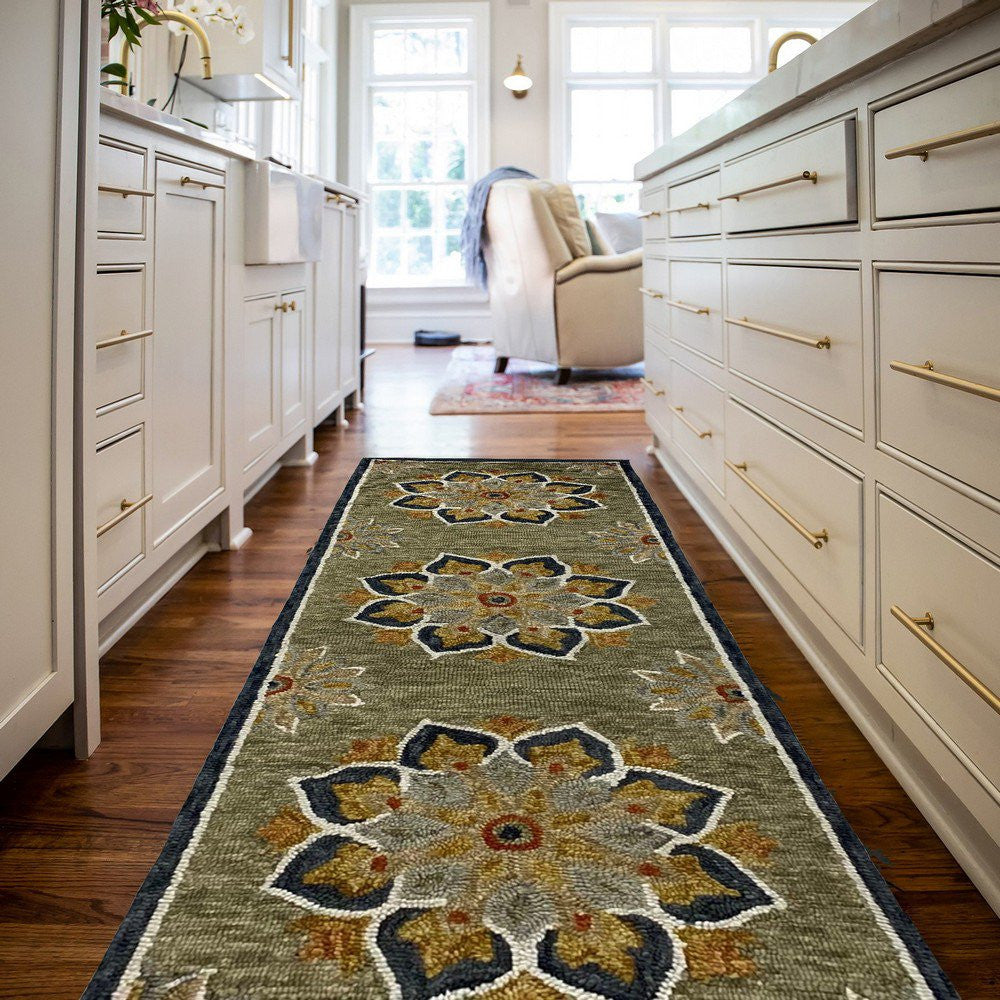 HomeRoots 2' x 7' Charcoal Floral Medallion Runner Rug